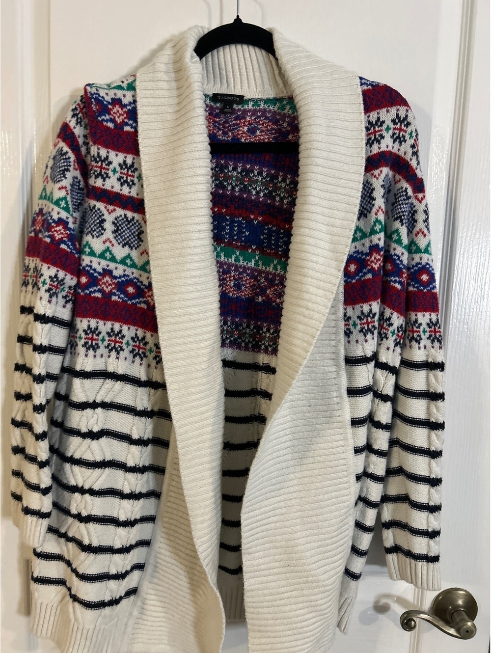 Talbots Women's Large Fair Isle Patterned Cardigan Sweater